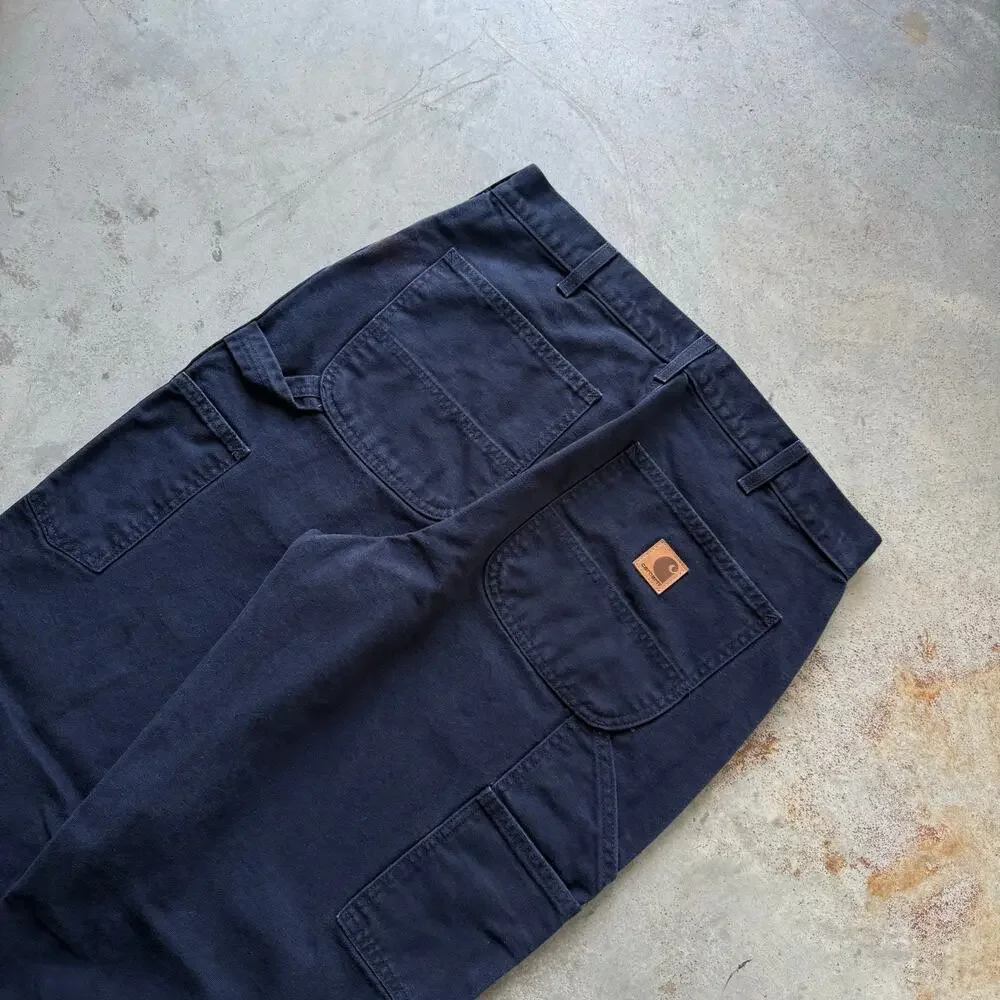 Carhartt Loose Fit Duck Canvas Workwear Utility Navy Carpenter Pants Size 33x34